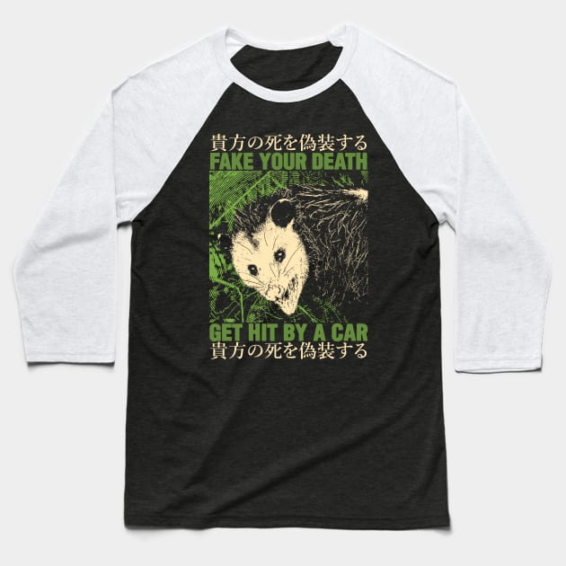 Fake Your Death Vintage Green Opossum Baseball T-Shirt by giovanniiiii